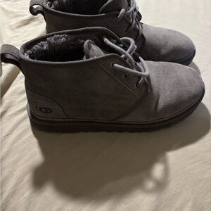 UGG Men's Gray Suede Chukka Boot with Shearling Collar